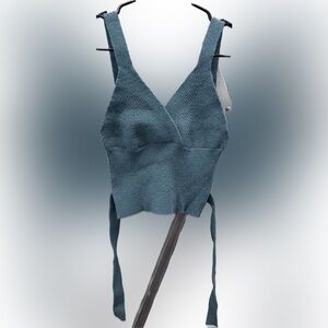 Commense Criss Cross Tie Back Crop Sweater Tank